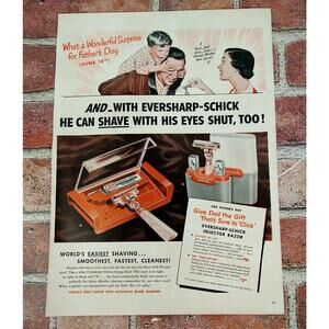 Schick Eversharp Injector Razor - Shave w/ Eyes Shut- 1950 Vtg PRINT AD Ephemera